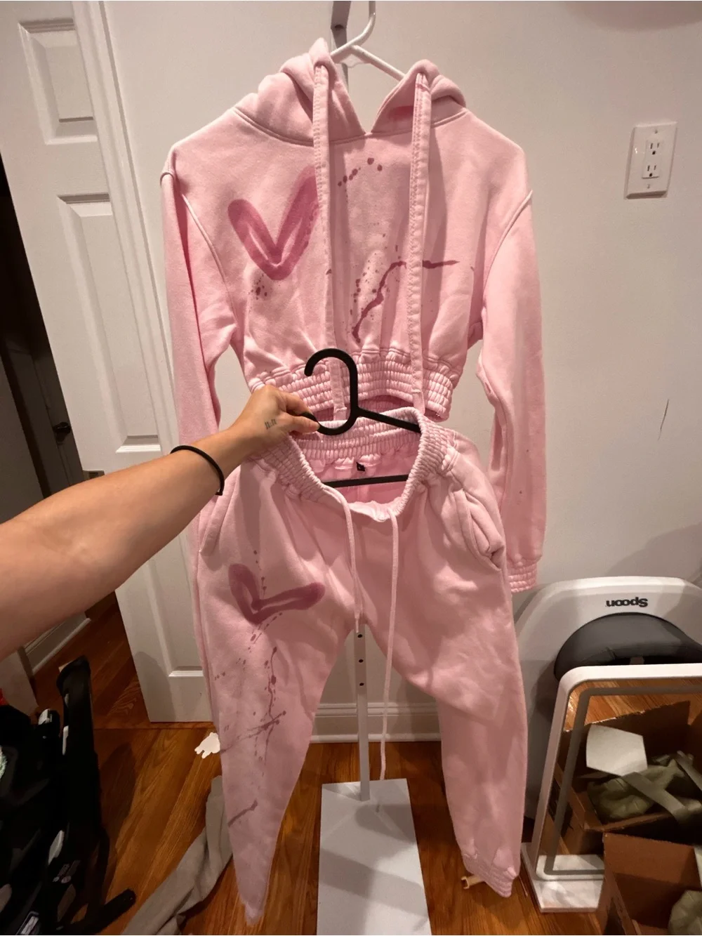 Pink Heart Crop Hoodie and Jogger Set Viral Tik Tok